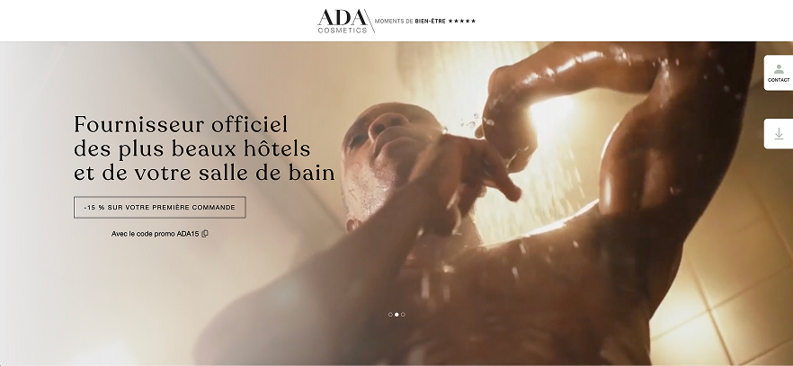 Landing page Ada Cosmetics axée sur la qualité des produits