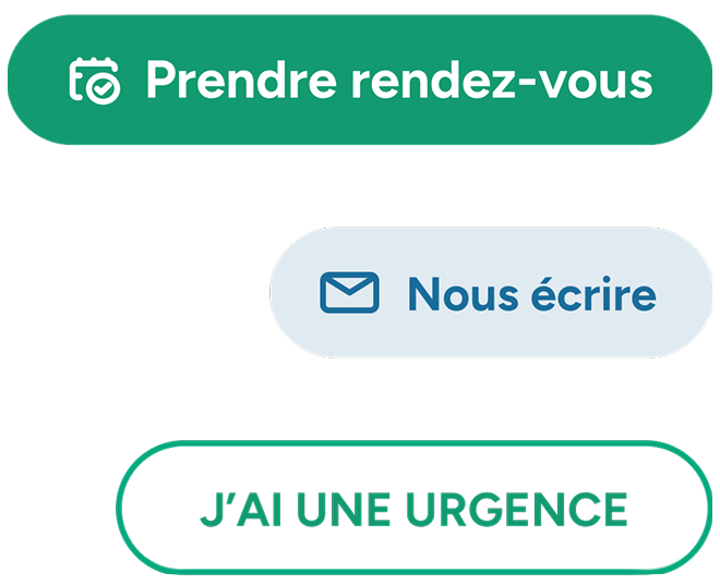 boutons d'action : prendre rendez-vous, nous écrire et j'ai une urgence