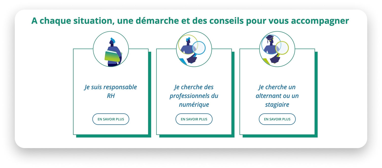 Site web Numéric’Emploi Grand Est : entrées par profil : RH, employeur