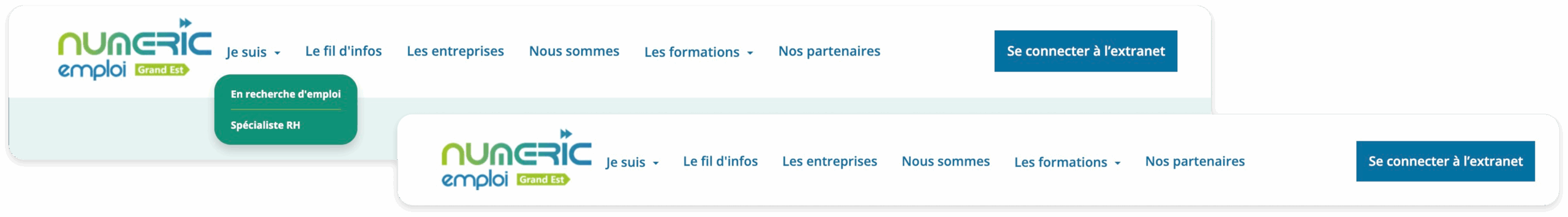 menu de navigation repensé pour le site web de Numéric'Emploi Grand Est